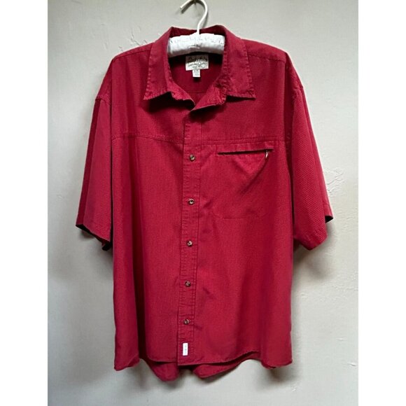 Cabela's Mens Button-Down Short Sleeve Red Plaid Shirt XL Zip Pocket 90-5117